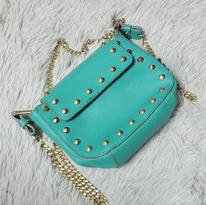 NWT Brian Atwood Turquoise Leather Purse w/ Magenta Lining